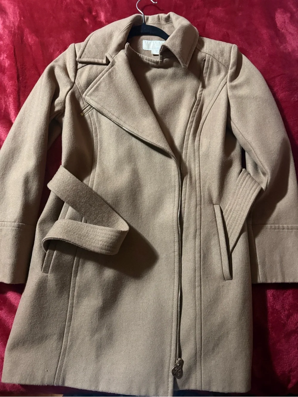 Michael Kors Camel Belted Wool-Blend Trench Coat